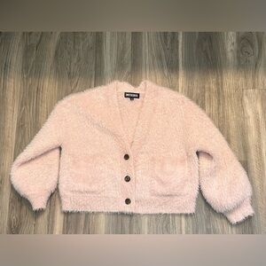 Pink Fuzzy Cardigan with Buttons
